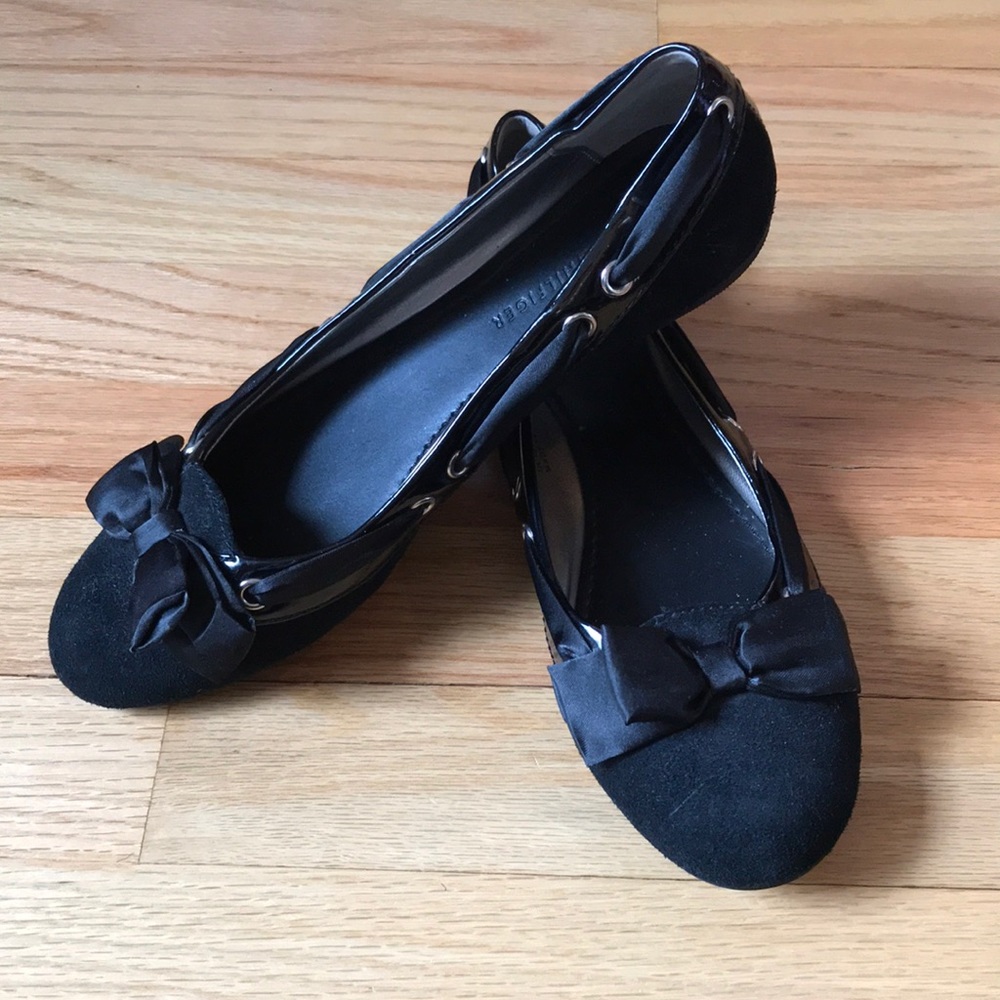Black Suede Tommy Hilfiger Bow Flats sz 8